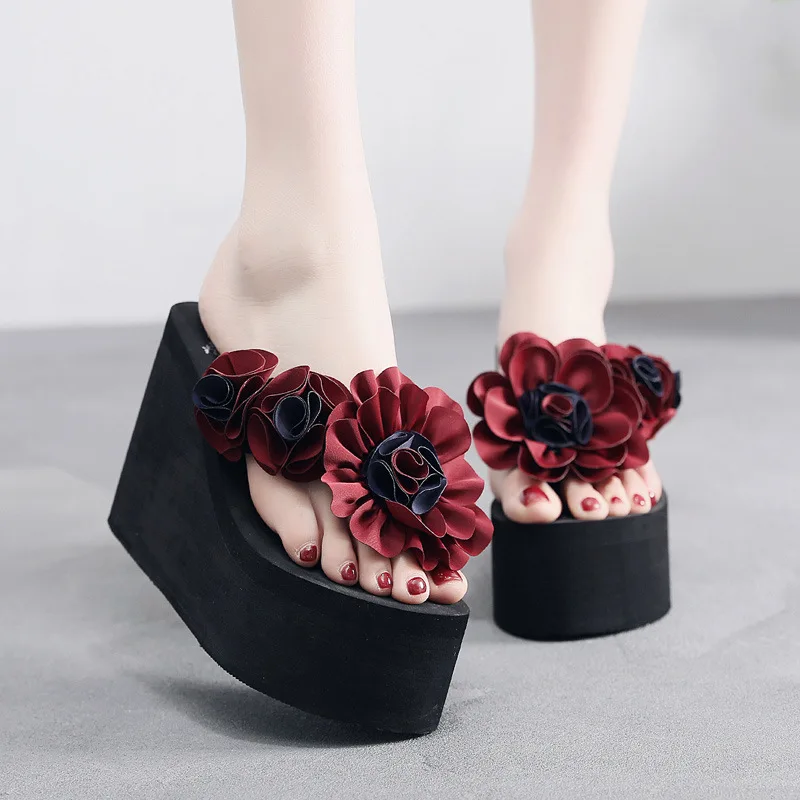2024 Summer Women's Slippers Flowers Bohemian Ladies Flip-flops Platform Wedge Non-slip Fashion Wear Female Beach Holiday Shoes image 3