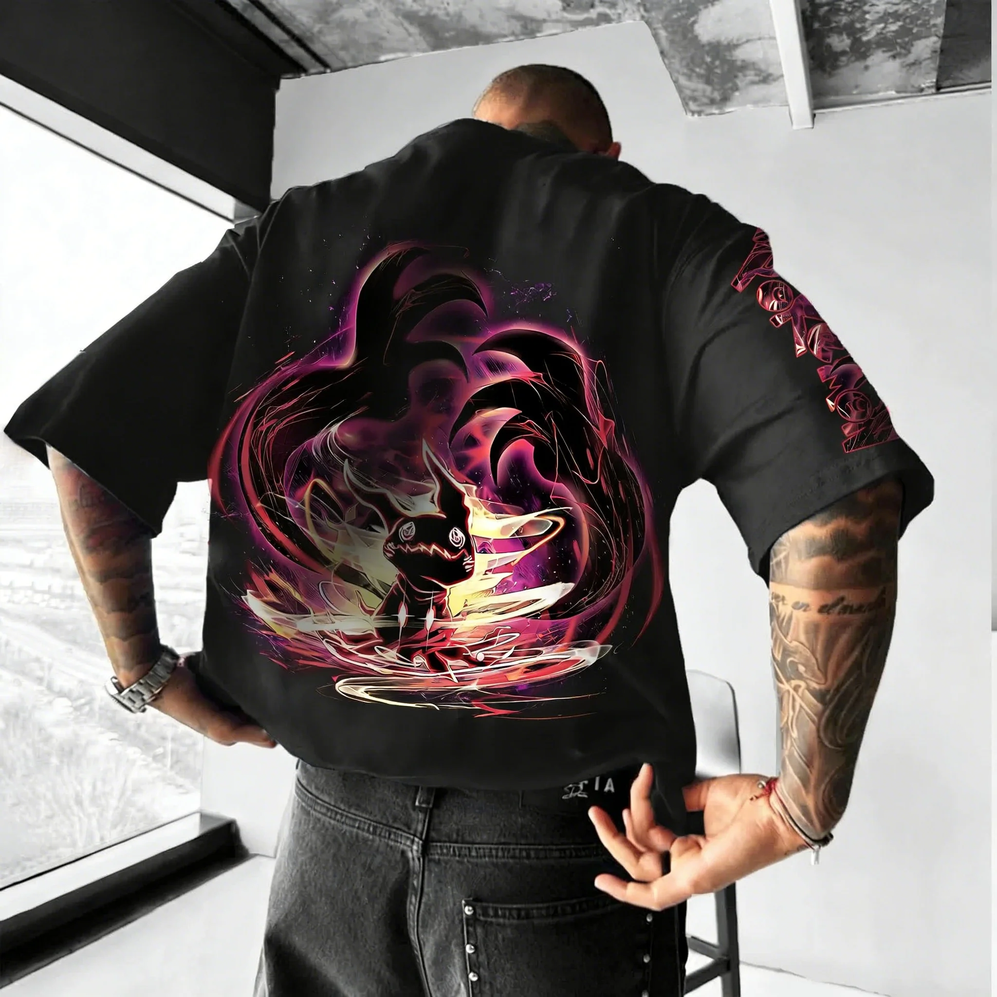 

Футболка унисекс с принтом персонажей аниме Pokémon (Пикачу, Генгар), свободного кроя, из хлопка, для спорта и повседневной носки, комфортная, для пар