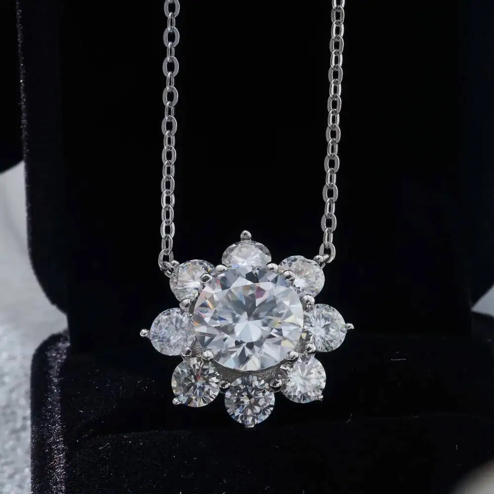 

JoiasHome 5CT Moissanite Necklace For Women S925 Sterling Silver Full Diamond Flower Chain Wedding Fine Jewelry Set