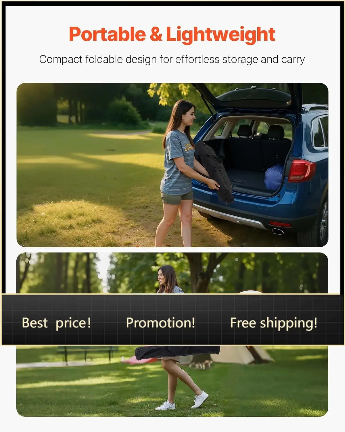 Folding Camping Table, Portable Roll Up Side Tables, Lightweight Aluminum Beach Table for Outdoor BBQ Tailgating Picnic, Travel