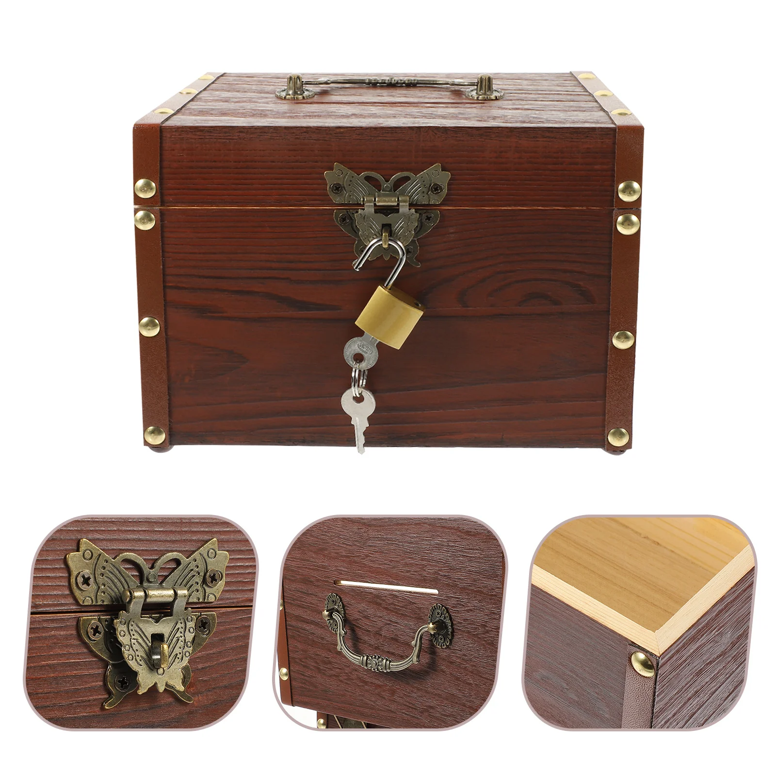 

Wooden Piggy Large Capacity Coin Jar Home Decor Money Saving Box Birthday Gift Pirate Treasure Chest Random Style