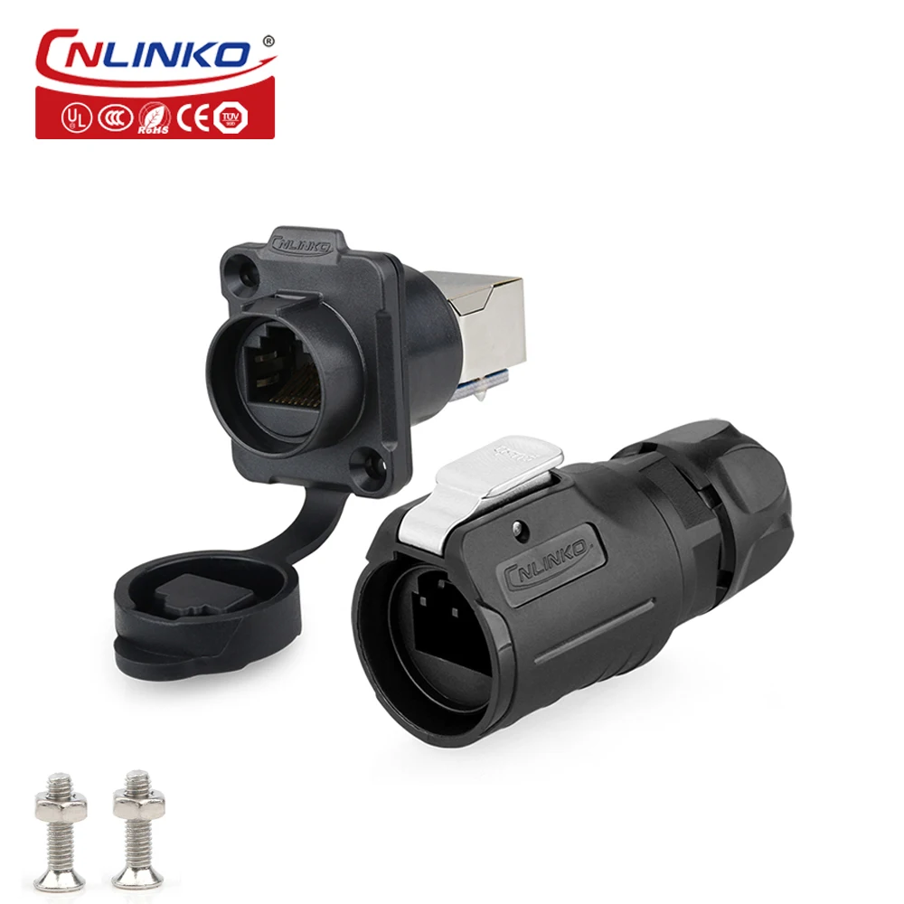 CNLINKO PBT Plastic RJ45 Connector Male to Female Industrial Waterproof Ethernet Connectors High Sealed Plug Socket Panel Mount