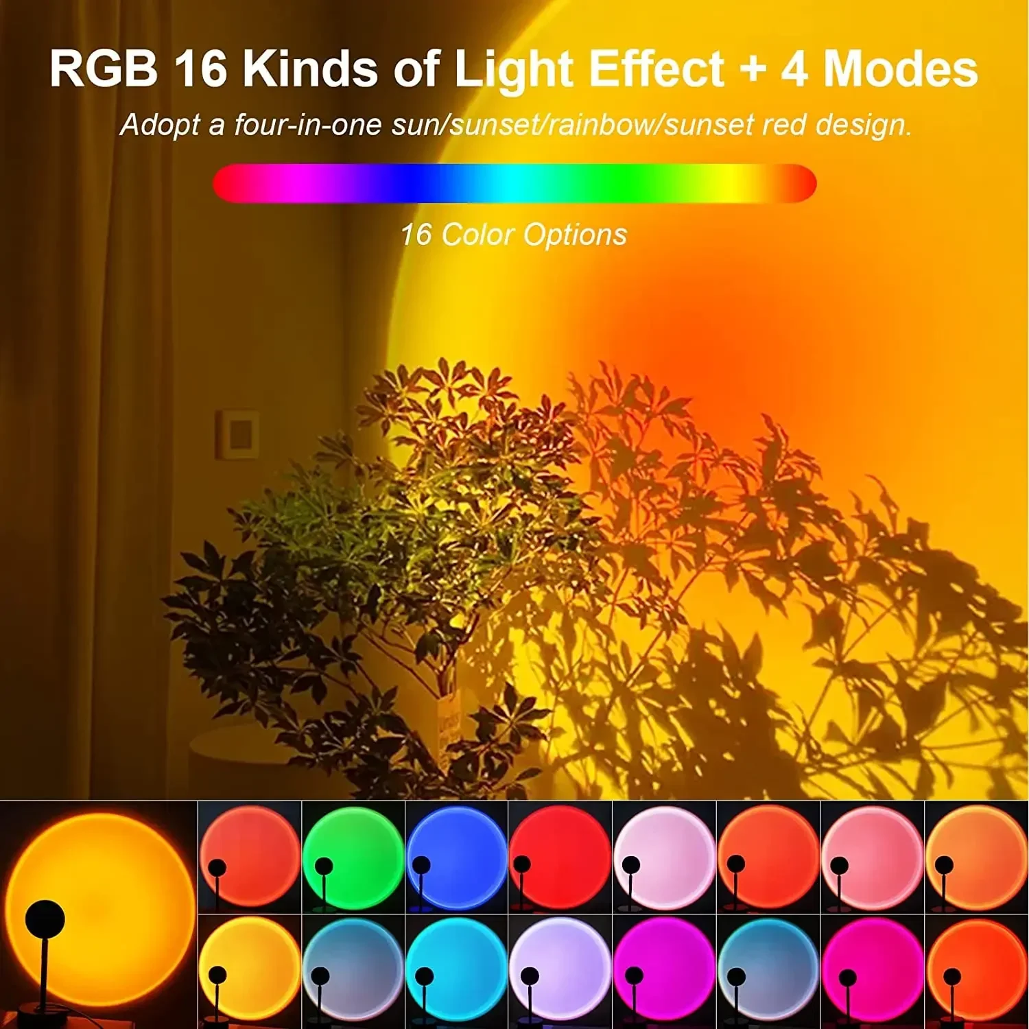 Sunset Projector Night Light RGB 180 Rotation Lamp for Home Coffe shop Background Wall Decoration Atmosphere Table Lamp