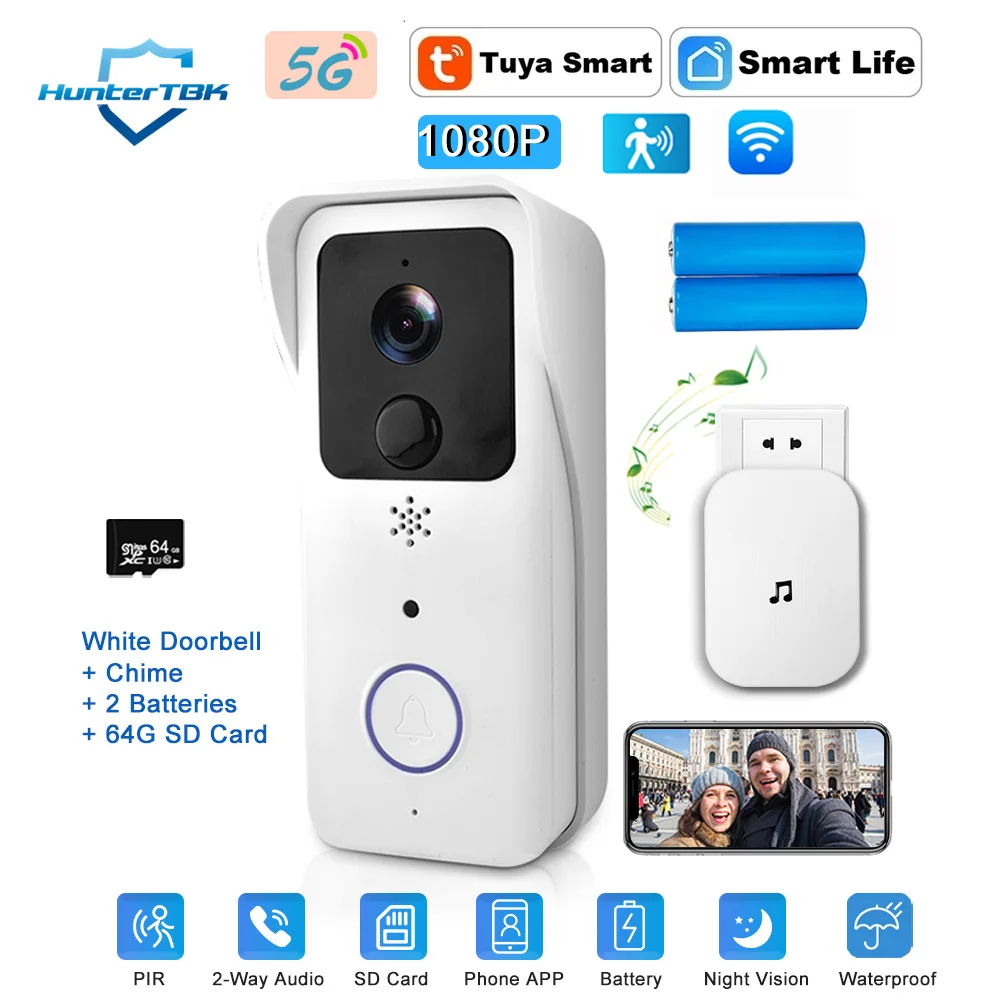 5G 2.4G WiFi Video Deurbel 1080P Tuya Smart Outdoor Draadloze Intercom Waterdichte Draadloze Camera Bellen Bel