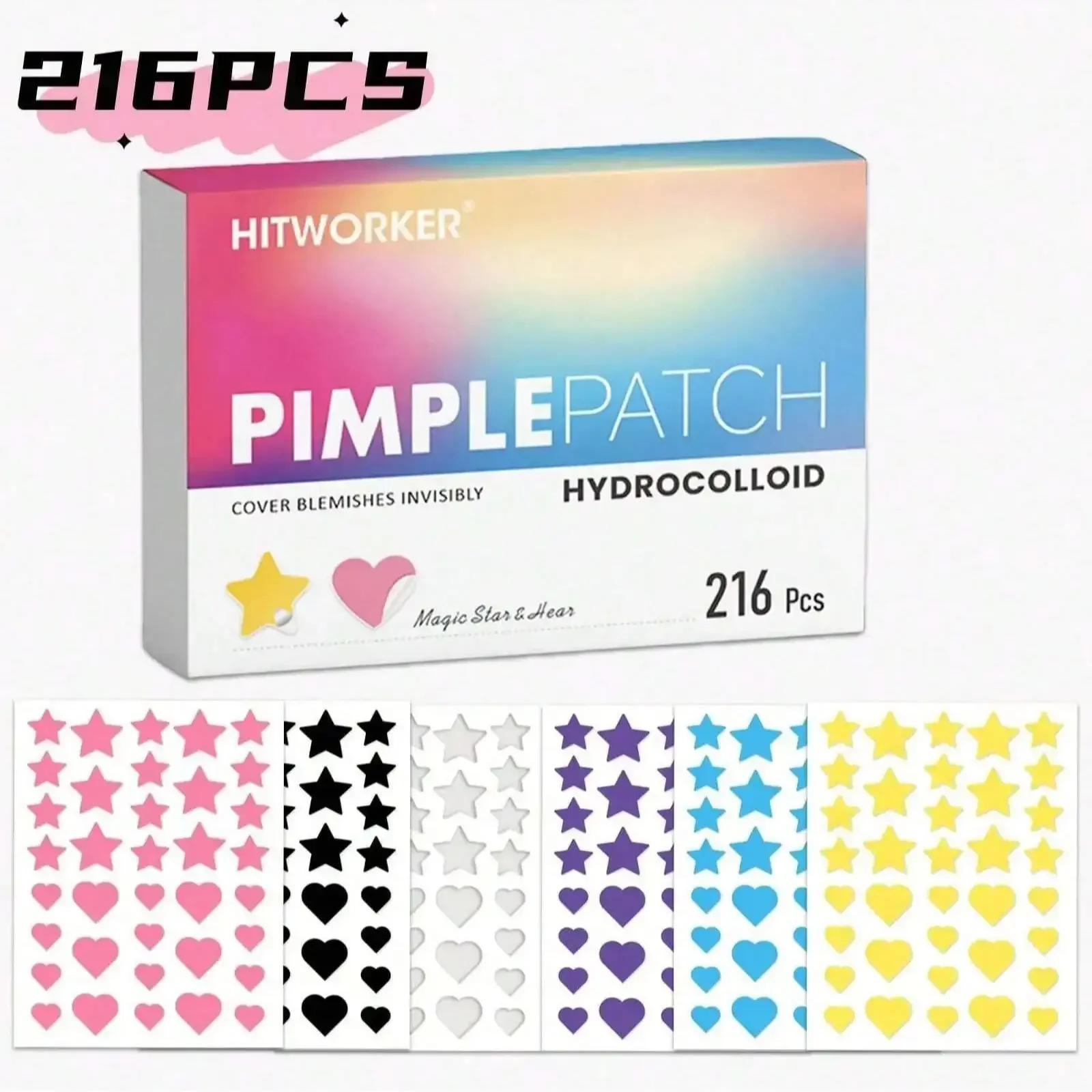 HITWORKER 216 tablets/set - star shaped hydrogel acne patch, which can effectively absorb acne secretion and gently clean pores