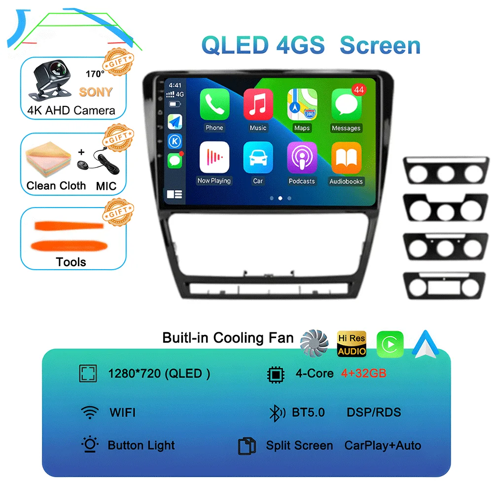 10.1 "Android 16 Autoradio Multimidia Video Player WIFI + 4G 2din Navigatie GPS Voor SKODA Octavia 2 A5 2007-2014 Head Unit Stereo