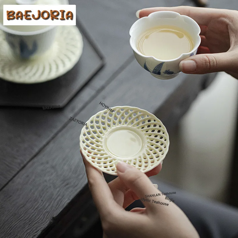 BAEJORIA 2pc/lot Hand-painted Bell Orchid Teacup Boutique Petal Mouth Tea Bowl Meditation Master Cup Household Tea Ceremony 40ml