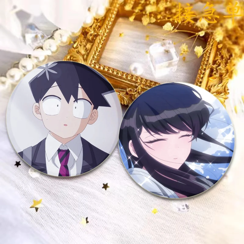 HD Print Brooch Anime Komi Can't Communicate Badge Cartoon Figure Brooches Round Display Lapel Pins Bag Accessories Jewelry Gift