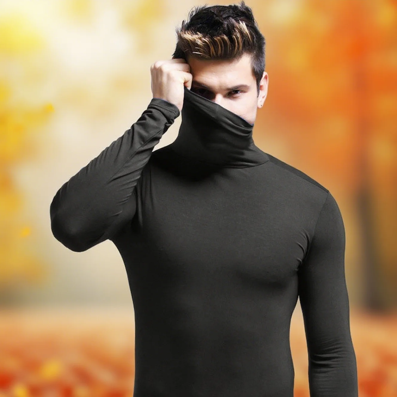 Men's Ultra Thermal Long-Sleeved Base Layer Top Fleece Lined High Neck Winter Underwear Extreme Cold Weather Bottoming Shirt