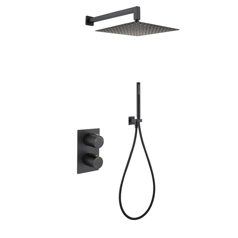 

Concealed shower into the wall pre-embedded hidden black all-copper hot and cold water shower set