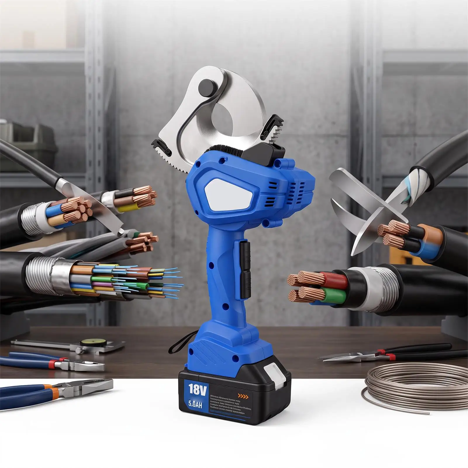 Heavy Duty Electric Ratcheting Cable Cutter Cordless Cable Cutting Machine for Outer Diameter Under 50mm Copper and Aluminum