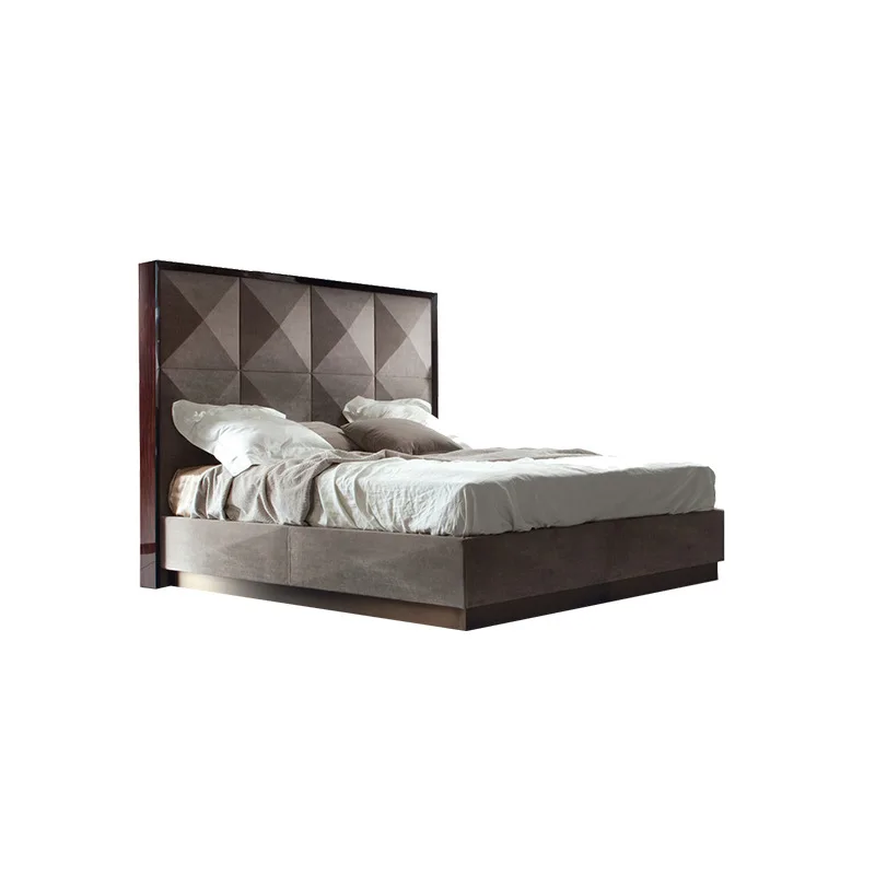 

Light Luxury Fabric Bed Post-Modern Model Room Villa Large Flat Bedroom High Backrest Double Bed