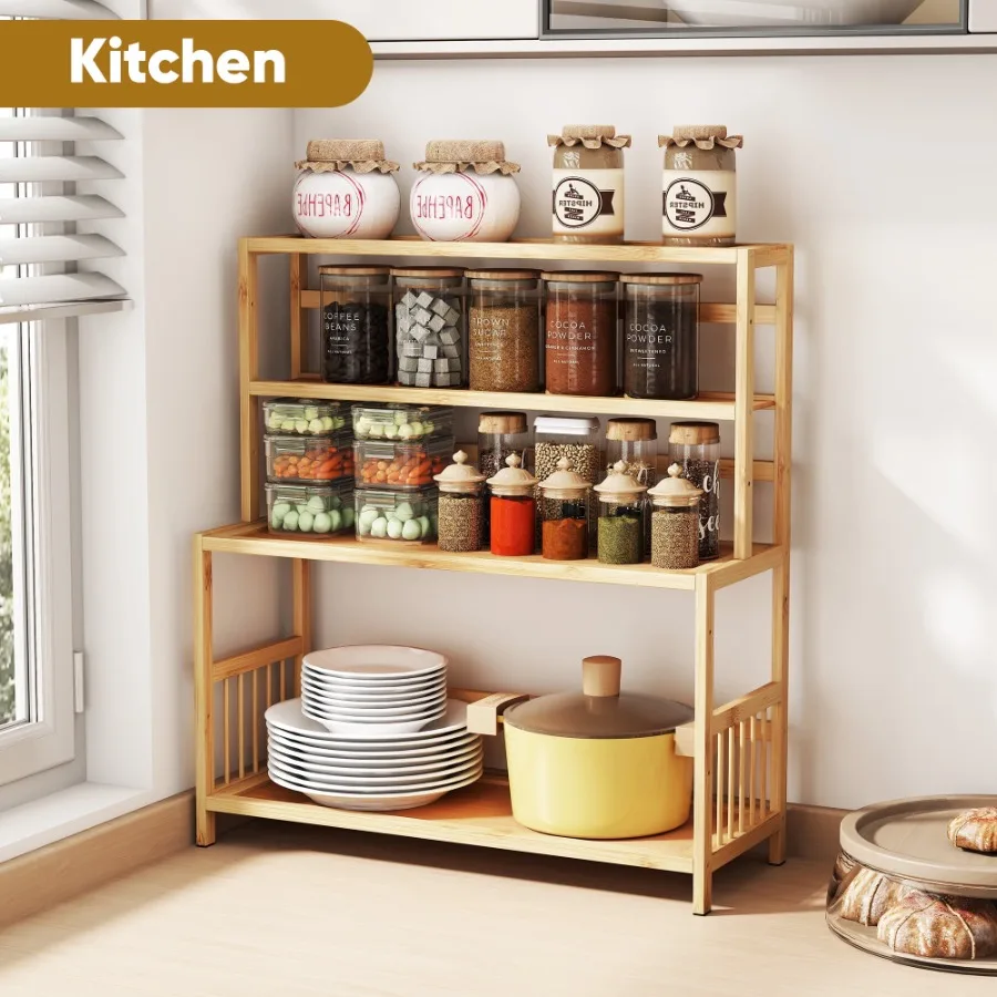 Rak Meja 4 Tingkat dari Bambu, Rak Buku Meja, Rak Meja untuk Atas Meja, Rak Meja untuk Rumah atau Kantor