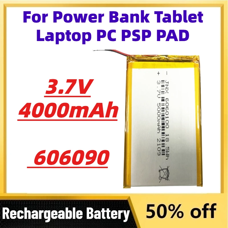 3.7V 4000mAh 606090 Lithium Polymer Rechargeable batteries for Power Bank Tablet Laptop PC PSP PAD Replaceable Battery