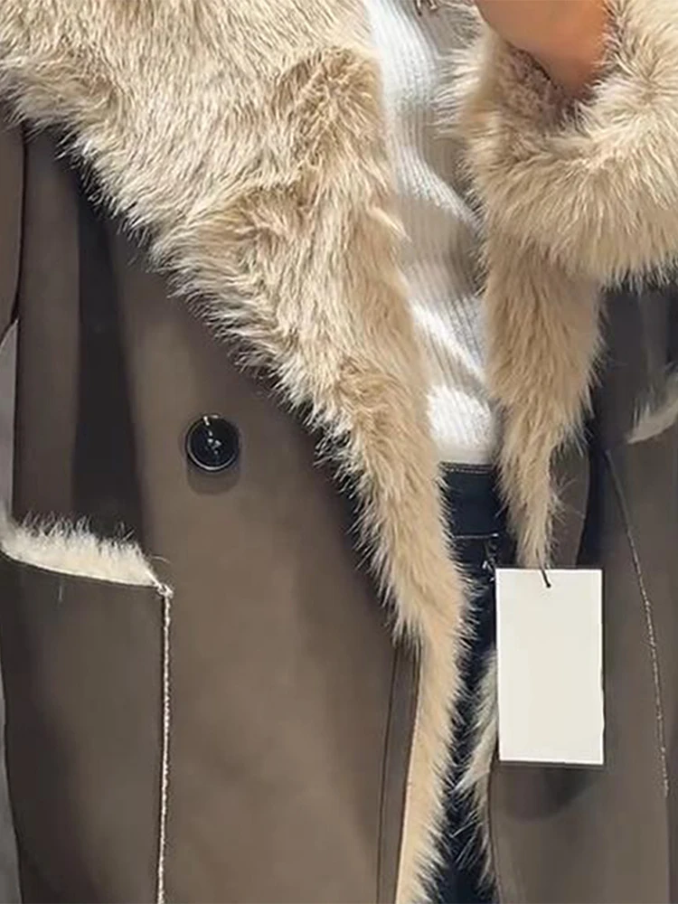 

Зимнее утепленное двустороннее длинное пальто, женское замшевое пальто с лацканами из овечьего меха и длинными рукавами, женская новая винтажная верхняя одежда с карманами