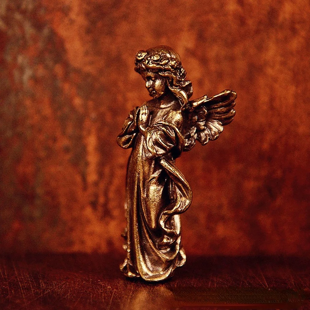 تمثال ملاك من النحاس العتيق ، زخارف صغيرة ، تماثيل ملاك نحاسية ، ديكورات سطح المكتب ، إكسسوارات ديكور المنزل للغرفة #3