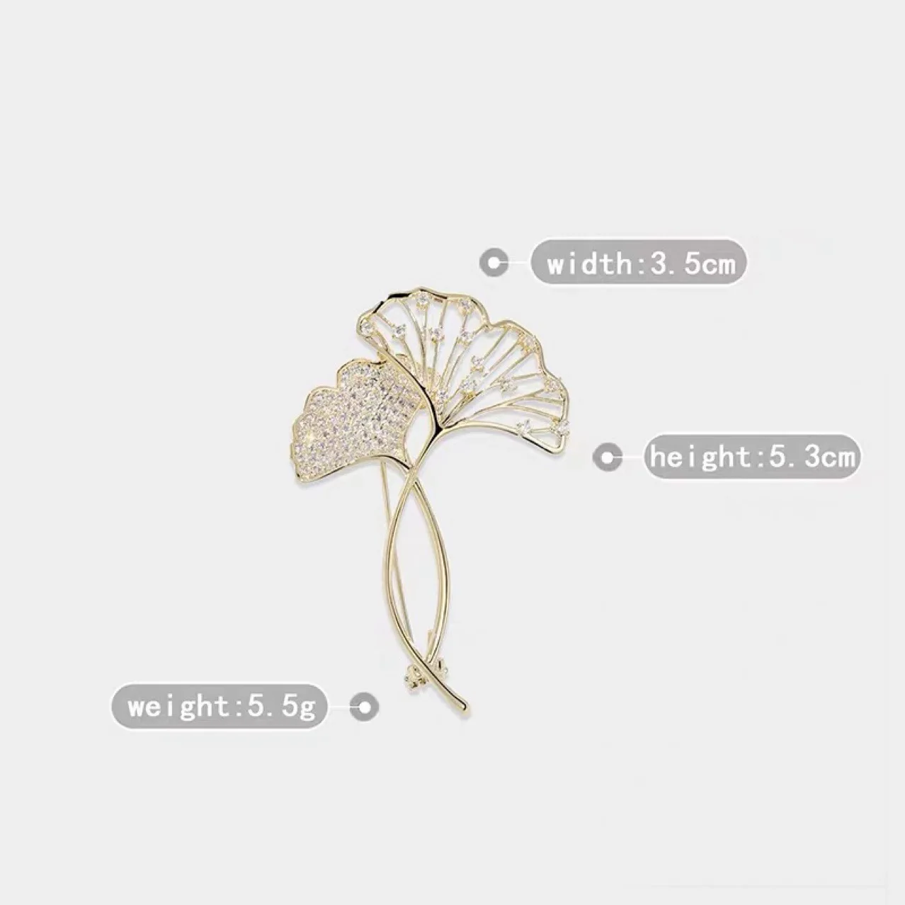Hanfu High-Grade Luxury Golden Ginkgo Leaf Brooch Corsage Women's Elegant Temperament Suit Temperament High-Grade Feeling Pin
