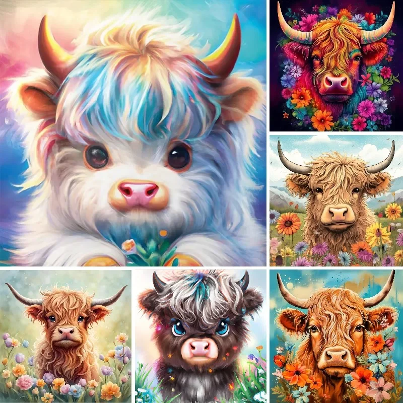 DIY 5D Diamond Painting By Number Kits Highland Cows Picture Cross Stitch Full Drill Arts Craft for Beginner Adults Decor