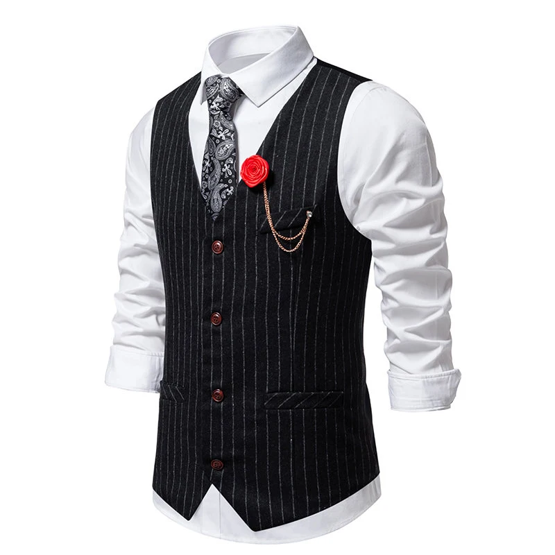 New Men's Vintage Striped Tweed Single-breasted Vest Men's Business Suit Vest Waistcoat for Men Men's Dress Vest