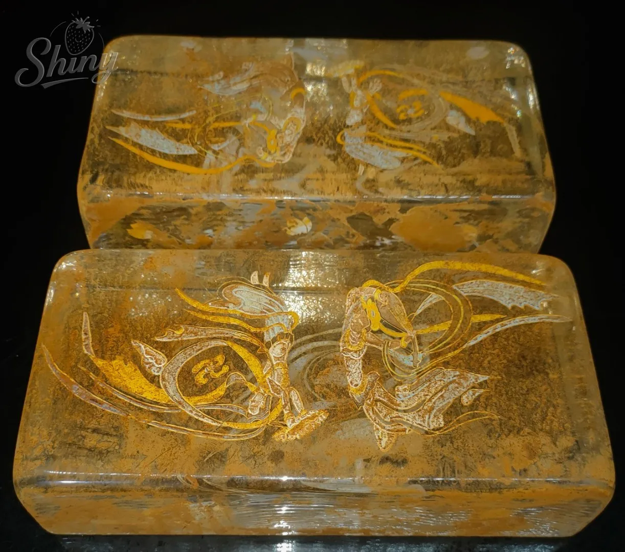 

1PCS Old Chinese Crystal Engraving Totem Dun huang Flying Girl Statue Crystal Brick Feng Shui Ornament