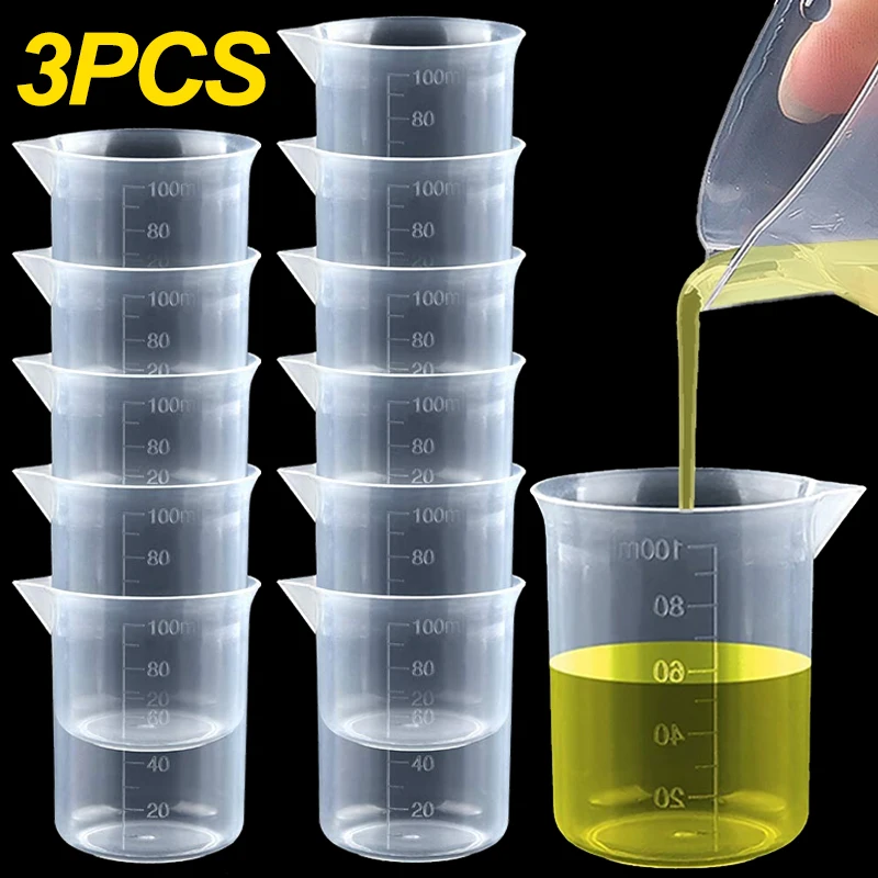 100ml Plastic Measuring Cup Transparent Scale Beaker Lab Chemical Measuring Cups for Resin Water Kitchen Liquid Jugs Container