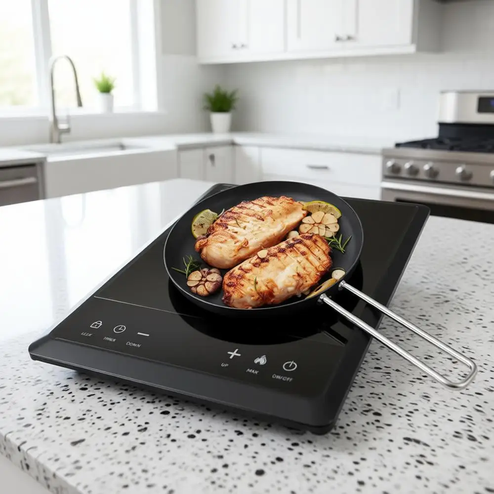 

1700W Portable Induction Cooktop, 10-Level Adjustable, 3-Hour Timer, Smart Touch Cooktop, Safety Lock Feature, Black