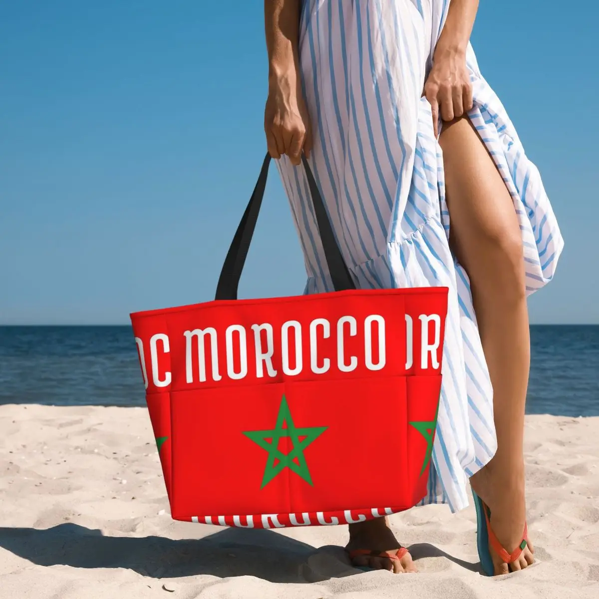 

Flag Of Morocco Moroccan Flag Beach Tote Bag Sport Gym Yoga Duffle Large Tote Bag Women Travel Bag Fitness bag