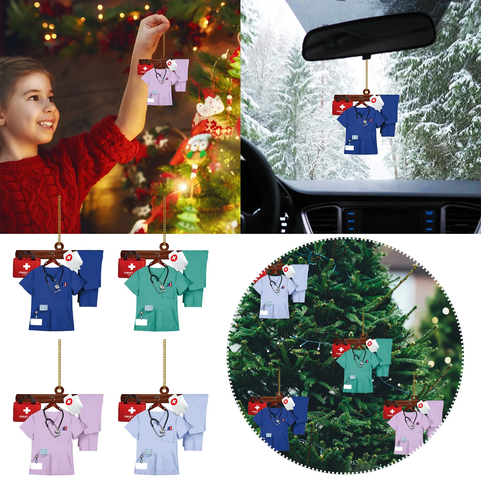 2024 Acrylic Double Sided Pendant Christmas Decoration Glass Christmas Beads Metal Christmas Decoration Name And Number Set