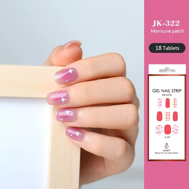 Semi-Cuttable Gel Unhas Adesivos, 6 Dicas, Luz Vermelha, Terapia Esmalte, Cola Blush, Cobertura Completa, Necessidade de Lâmpada UV, Verão, 18 Plus