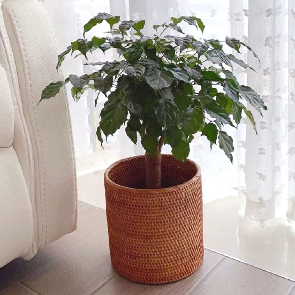 

Rattan Woven Basket Round Small Trash Can Storage Baskets Brown Desktop Finishing Sundries ganizer Eco Reusable Household