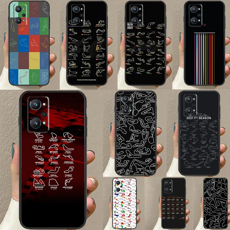 F1 Race Tracks For Realme C30 C31 C33 C35 C55 C21Y GT Neo 5 3T 2T OnePlus 11 10 9 Pro Nord CE 3 2 Lite Case