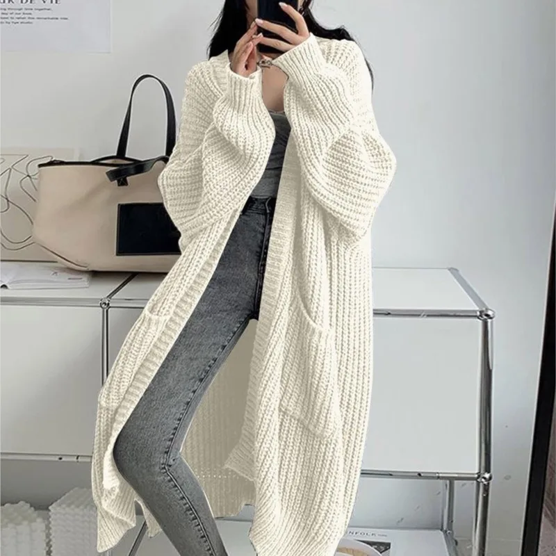 Frauen Lange Strickjacke Frühling Gestrickte Lose V-ausschnitt Herbst Winter Elegante Süße Oberbekleidung Damen Pullover Mantel Weiche Jacke Y2K Weibliche