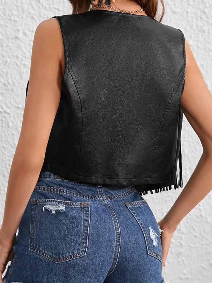 Dames lederen franje crop vest Cowgirl westerse mouwloze open voorkant kwastje jas vintage vesten