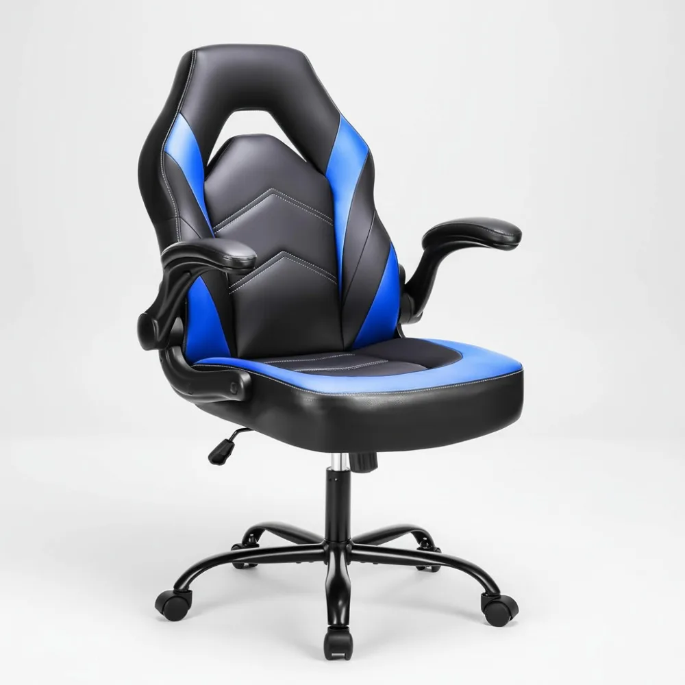 Ergonomic Gaming Chair - PU Leather Lumbar Support, Flip-up Armrests, 360° Swivel Wheels, Height Adjustable for Office & Home