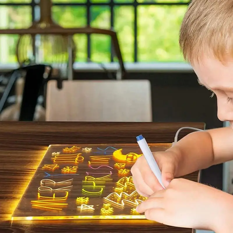 Acrylic Note Board Light Up Desktop Whiteboard Home Memo Tips Drawing Board LED Desk Memo Board With Stand For Kids Drawing