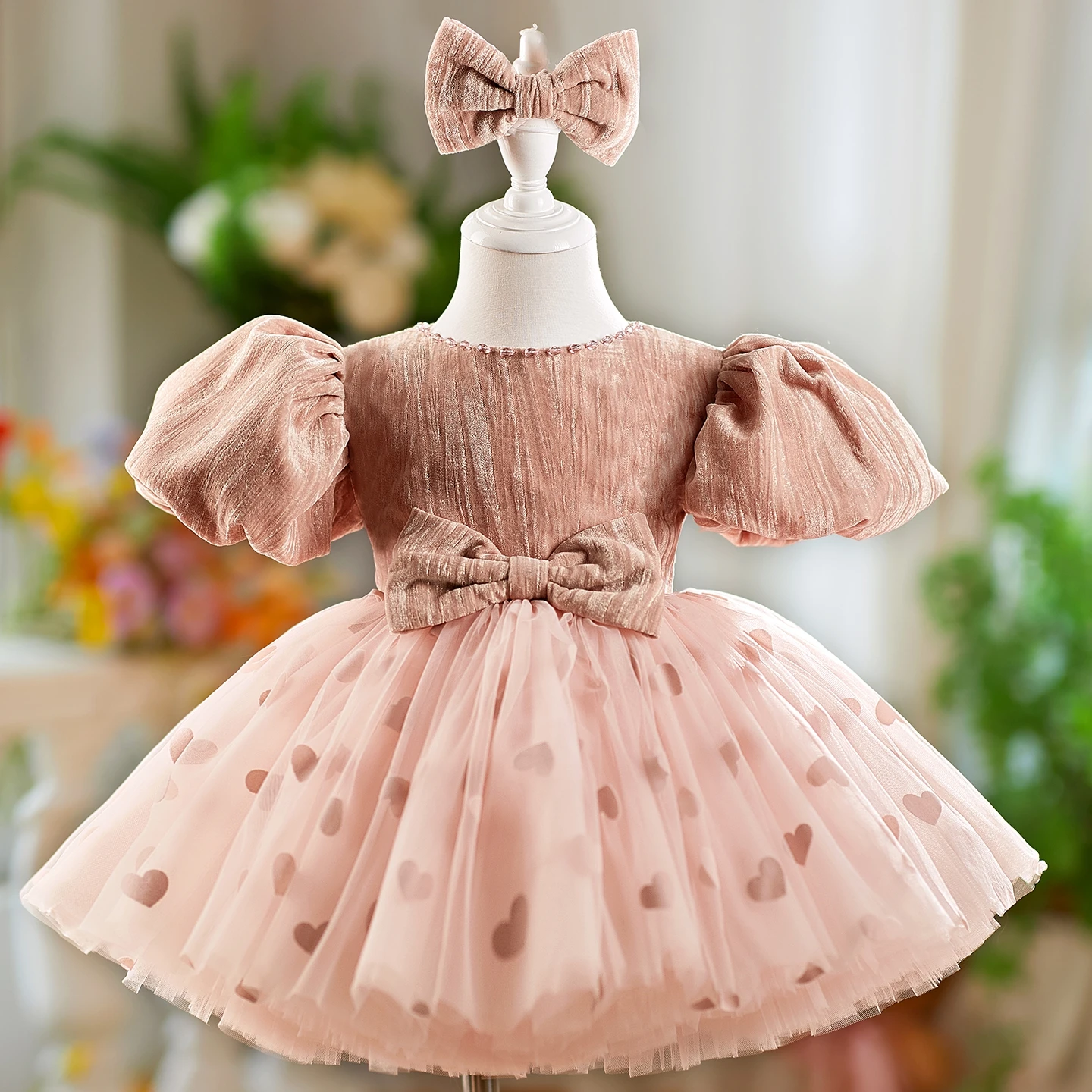 

Jill Wish Lovely Lilac Flower Girl Dress with Headwear Short Sleeve for Baby Kids Wedding Birthday Party Pageant Ball Gown J562