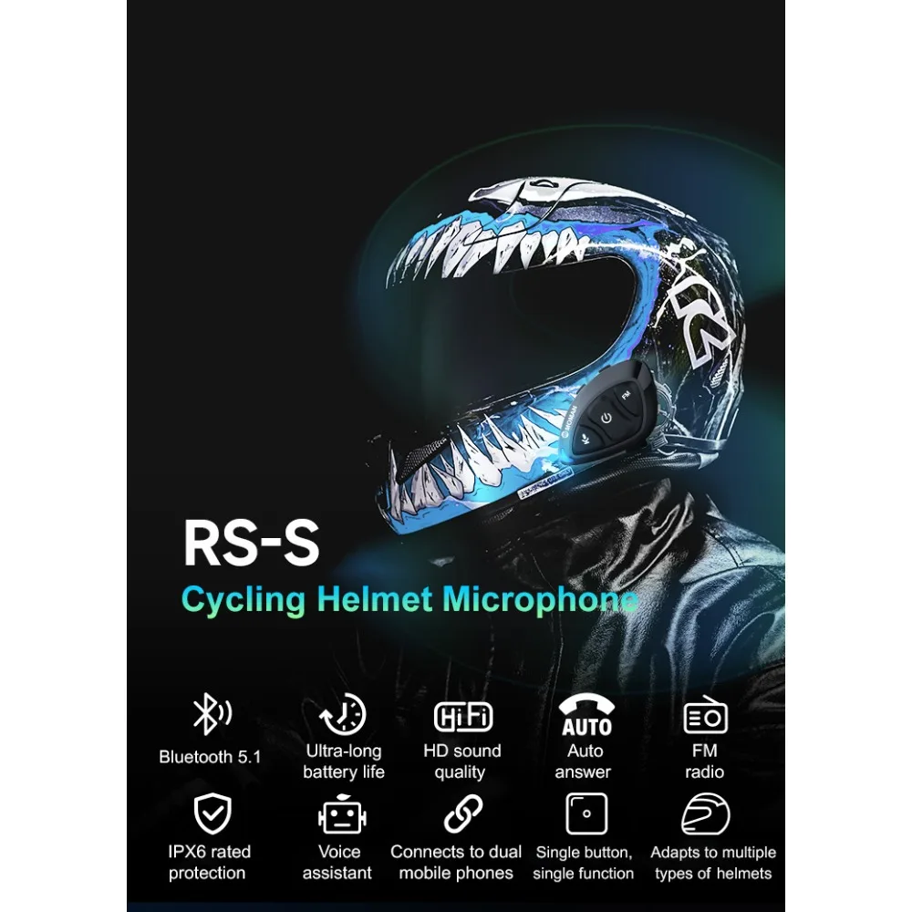 

RS-S Велосипедный шлем Гарнитура Bluetooth Микрофон Функция FM-радио Высокое качество звука Голосовая помощь Безопасная езда