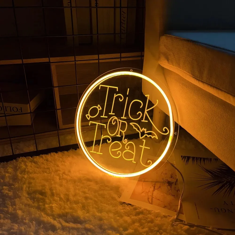 Trick or Treat Neon Sign, USB Led Light, Halloween Neon Sign Custom, Party Event Decor, Halloween Led Light Sign, Teen Gifts