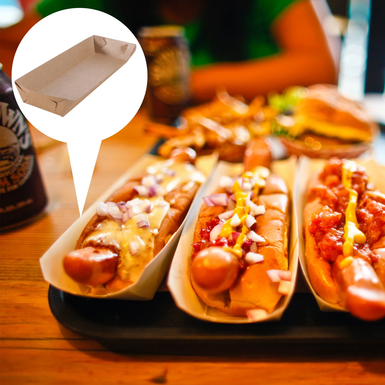 

50Pcs Kraft Paper Food Serving Tray Coating Boat Shape Oil Proof Disposable Snack Open Box Carnival Festival Picnic French Fries