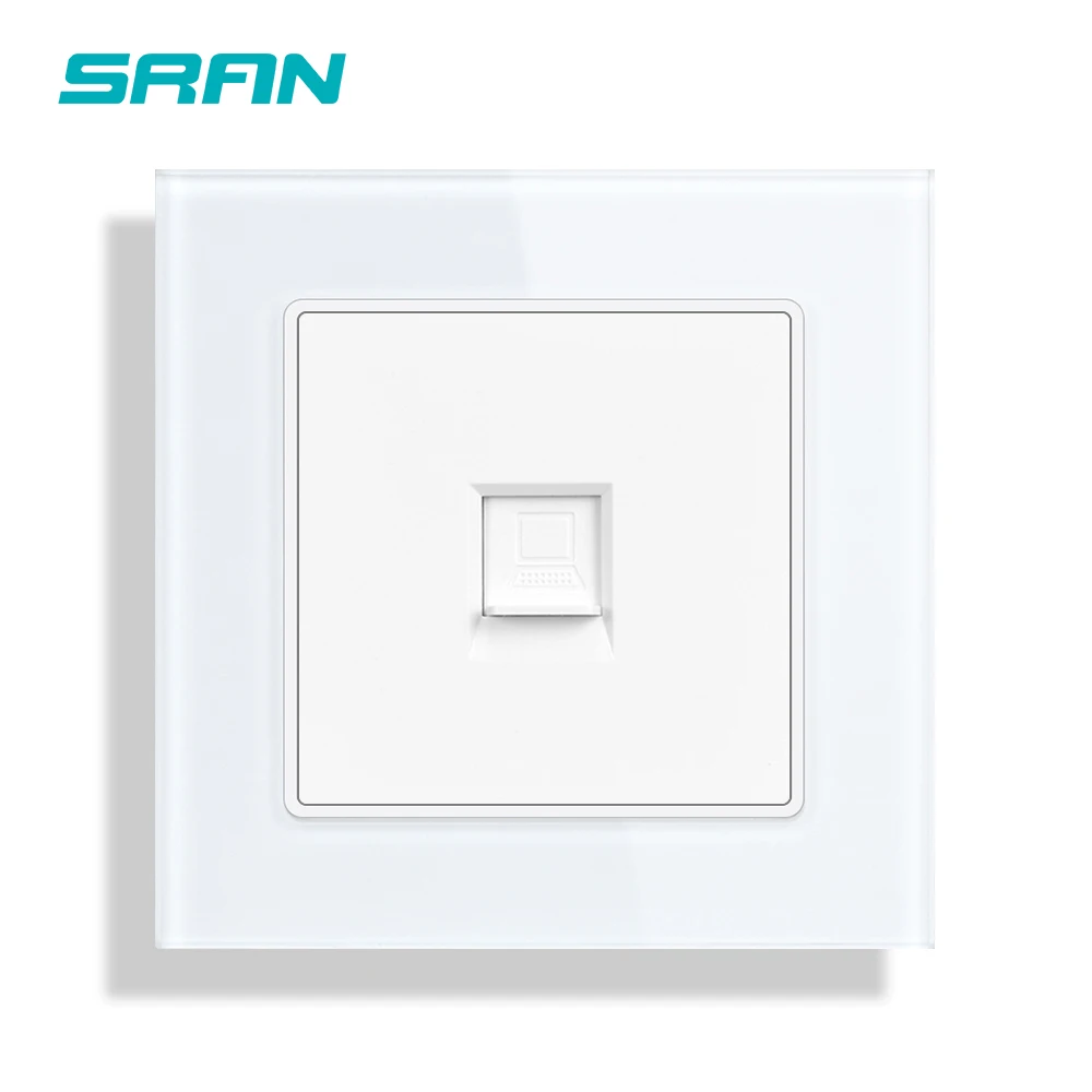 SRAN Double prise Internet RJ45 murale Cat6, panneau en verre trempé, prise 82*82mm