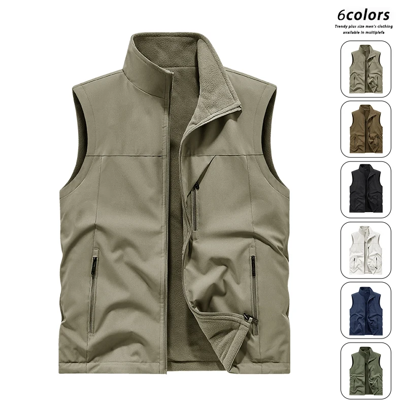 

Autumn And Winter Double-sided Velvet Men's Vest Outdoor Sports Hiking Fishing Vest Camping Mountaineering Hunting Fleece Jacket