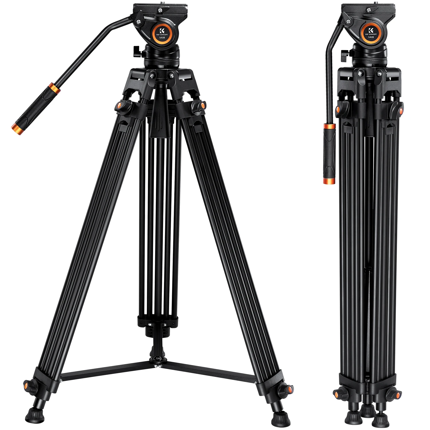 K&F CONCEPT 72inch/1.8m Video Tripod Aluminum Transverse Center Column 17.6lbs/8KG with Fluid Head for DSLR Camcorders Camera