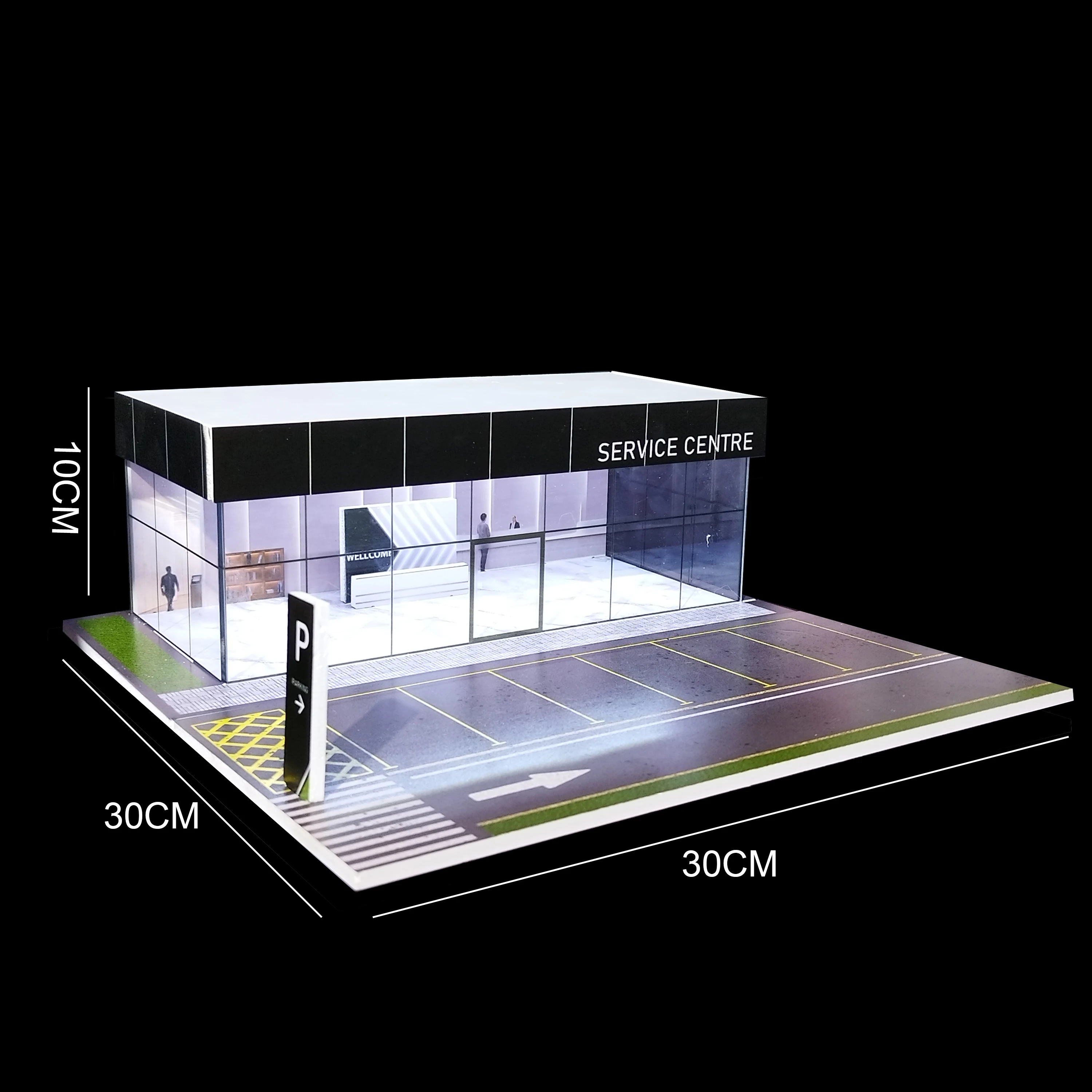 โมเดลโรงรถจำลองขนาด 1/64 พร้อมไฟ LED แบบ USB สำหรับรถฮอทวีลส์และรถโมเดลอื่นๆ พร้อมตู้โชว์หลายฉาก