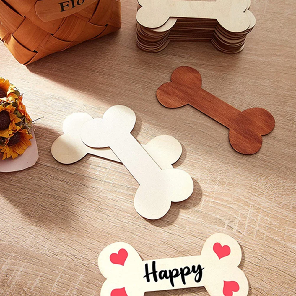 20 Pcs Dog Bone Wood Chips Creative DIY Tag Chic Gift Bones Shaped Toy Blank Graffiti Cutouts Unfinished Wooden