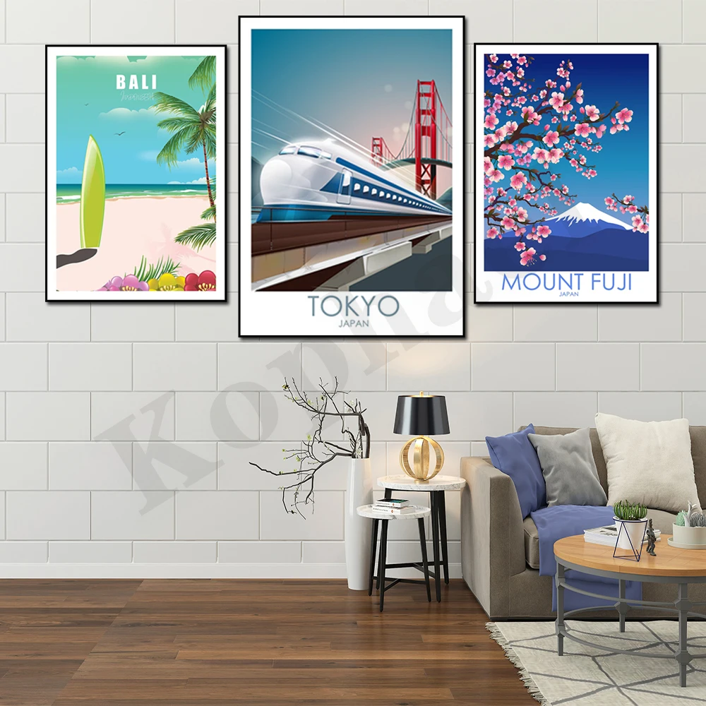 Hanoi Tokyo Seoul Bali Mount Fuji New Delhi Shenzhen. City Travel Scenery. Home Wall Decor Art Canvas Painting