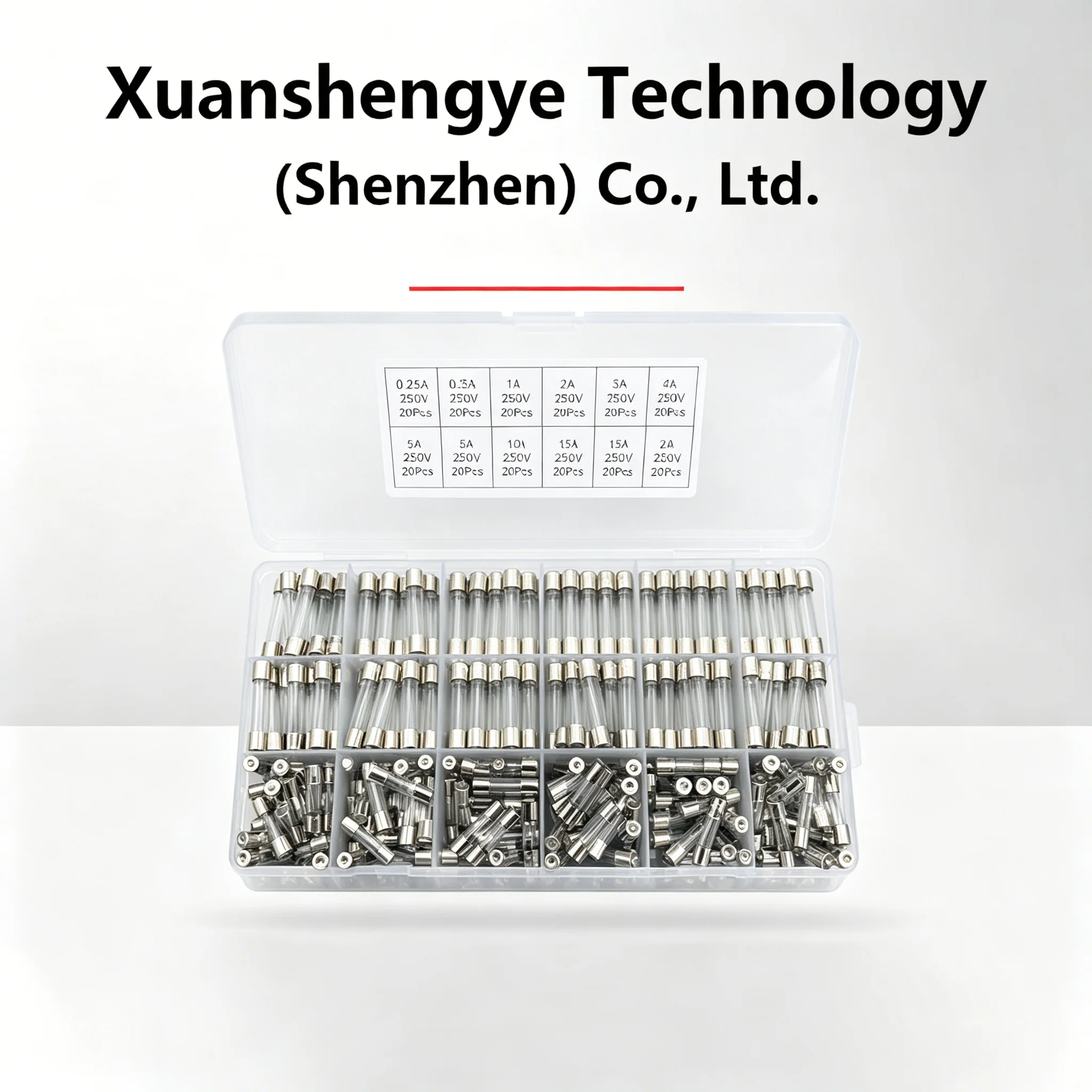 24 types, 360pcs per box, 5*20/6*30mm glass fuse combo kit, 0.25A-20A
