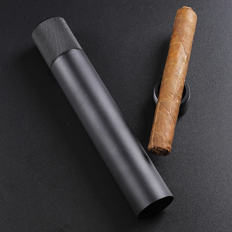 

New Cigar Tube 3 in 1 Aluminum Travel Cigar Case Humidor Tube With Cigar Rack Holder and Tobacco Storage Black Cigar Case