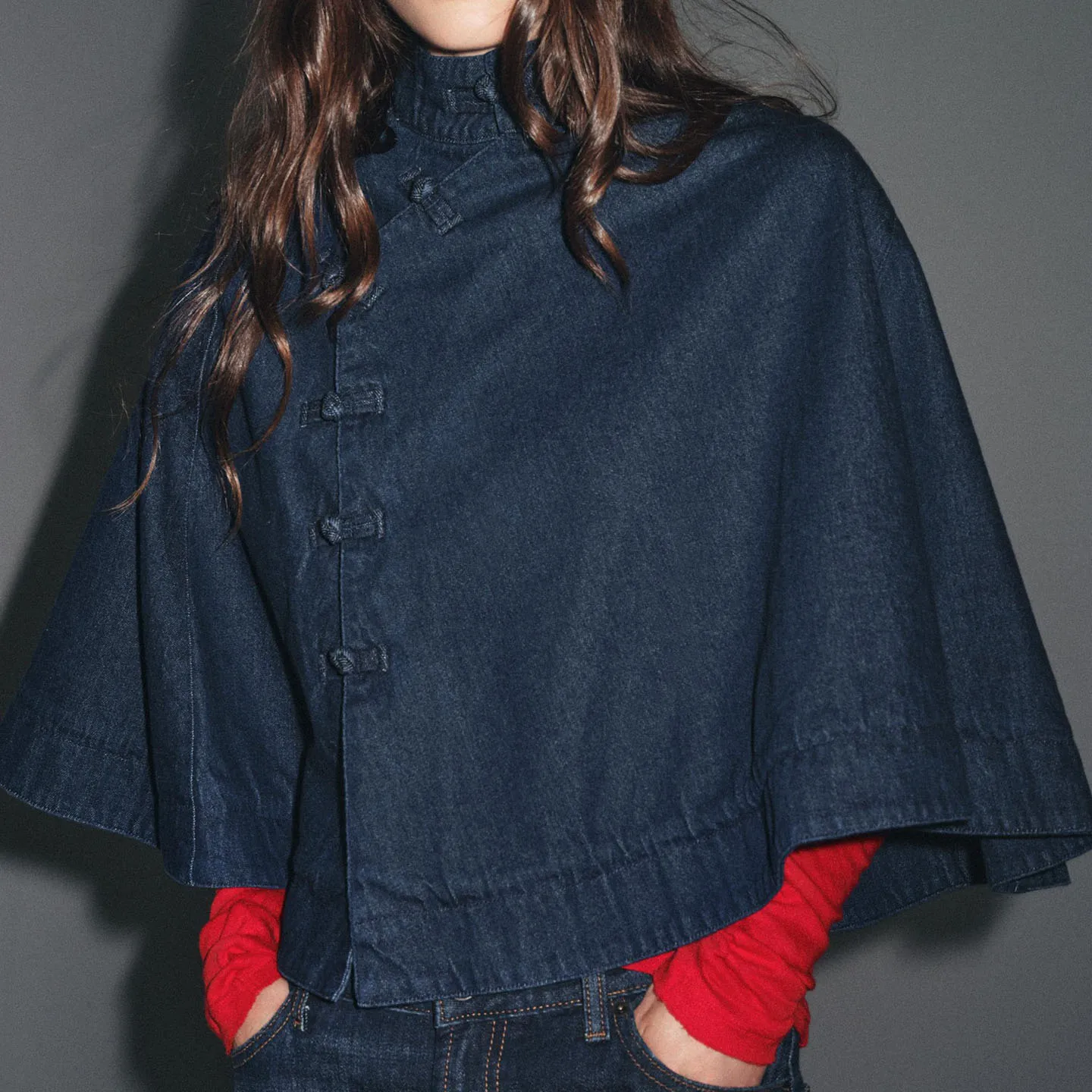 Women's Faionable Denim Knot Detail Cowl Ne ort Jaet Autumn 2025 Z Stand Fit Ladies' Outerwear