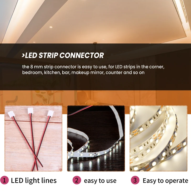 Hot 24Pcs 8Mm 2 Pin LED Strip Light Connector For 8 Mm Wide Flexible SMD 3528 2835 Single Color LED Strip Lights Solderless