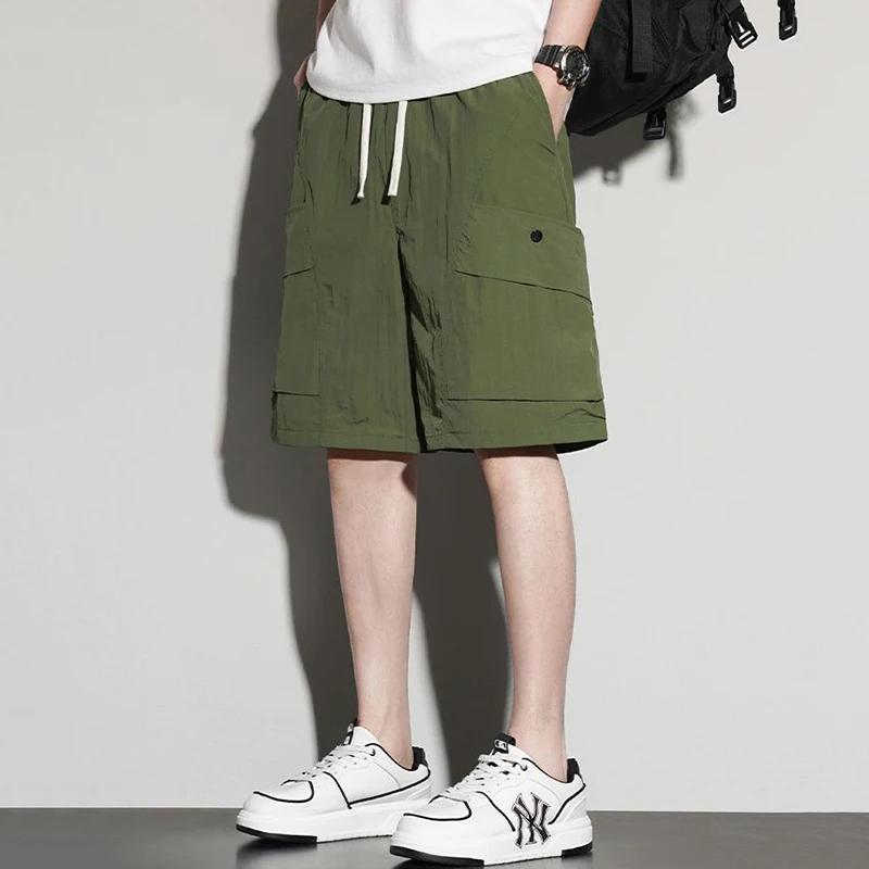 

Men Sports Cargo Pants Summer Ice Silk Quick Dry Breathable Shorts Couple Style Plus Size Multiple Colors Elastic Waist Slacks
